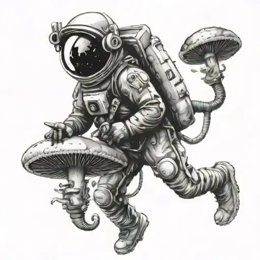 Astronaut and Magic Mushrooms tattoo design idea