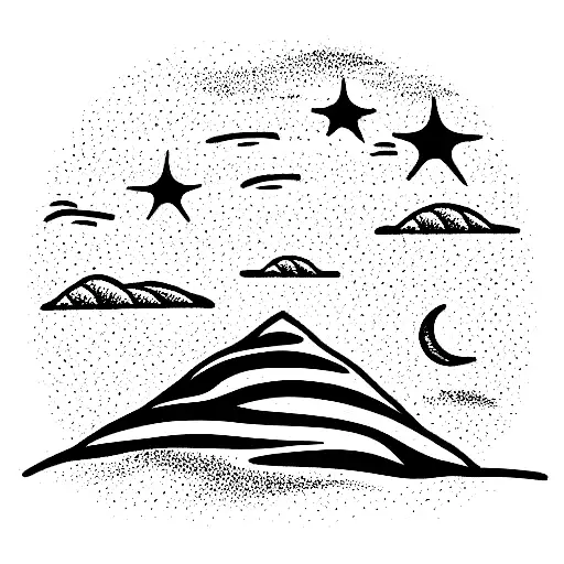 Sand dunes in the beach with night sky and stars tattoo design idea