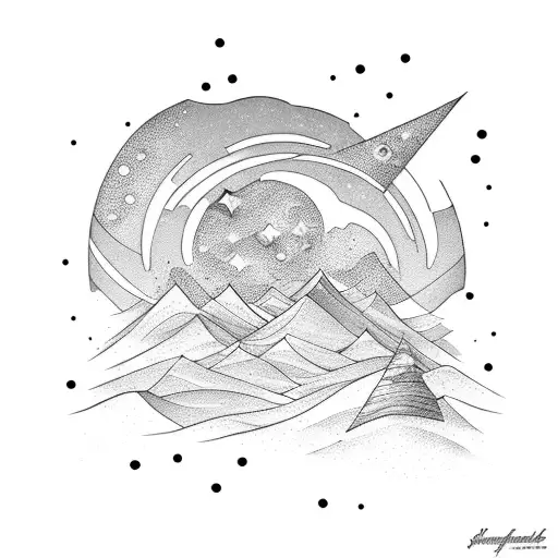 Sand dunes with night sky and stars tattoo design idea