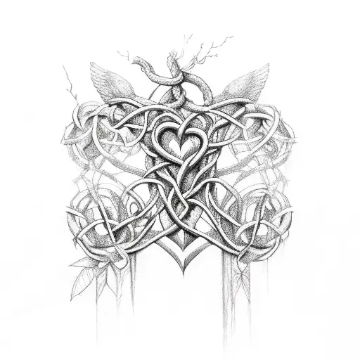 intertwined vines, broken chain being mended, a dark and intricate key unlocking a hidden heart, or two birds in flight tattoo design idea