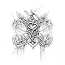intertwined vines, broken chain being mended, a dark and intricate key unlocking a hidden heart, or two birds in flight tattoo design idea