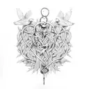 intertwined vines, broken chain being mended, a dark and intricate key unlocking a hidden heart, or two birds in flight tattoo design idea