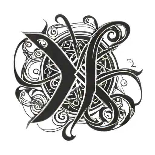  intertwining the letters "D" and "X" in a sleek, calligraphic style, with the "D" looping around the "X" or vice versa  tattoo design idea