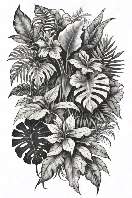  jungle plants only. the image should be in the negative format. masculine theme tattoo design idea