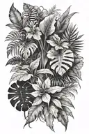  jungle plants only. the image should be in the negative format. masculine theme tattoo design idea