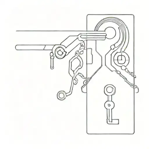 A cybernetic biological cell, with a lock on one side and a key on another as kinky bdsm symbol tattoo design idea