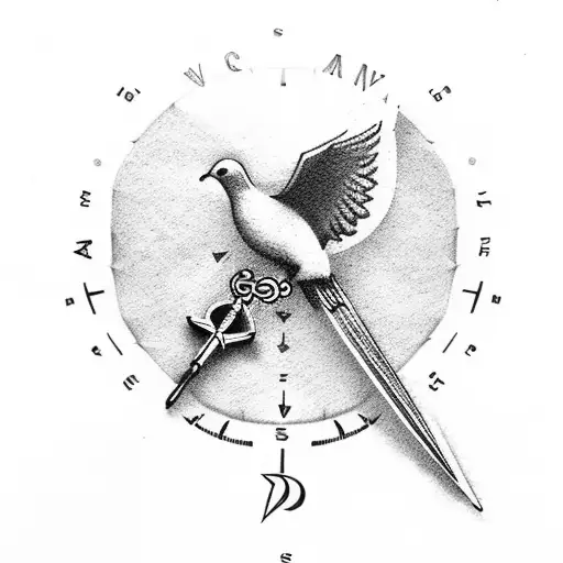 Pocket compass with dove and a rosary tattoo design idea