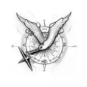 Pocket compass with dove and a rosary tattoo design idea