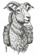 a goat wearing a hiking backpack standing tattoo design idea