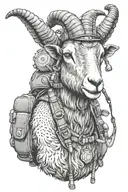 a goat wearing a hiking backpack standing tattoo design idea