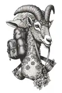 a goat wearing a hiking backpack tattoo design idea