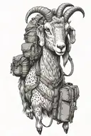 a goat wearing a hiking backpack tattoo design idea