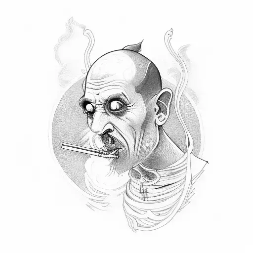 monk smoking tattoo design idea