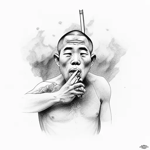 monk smoking tattoo design idea