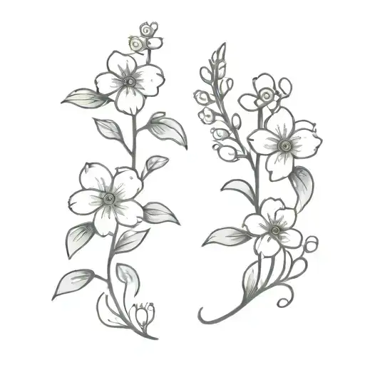 Heather and forget me not flowers tattoo design idea