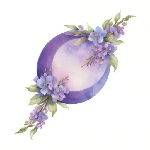 purple crescent moon with Celtic  with Heather sprig and forget me not tattoo design idea