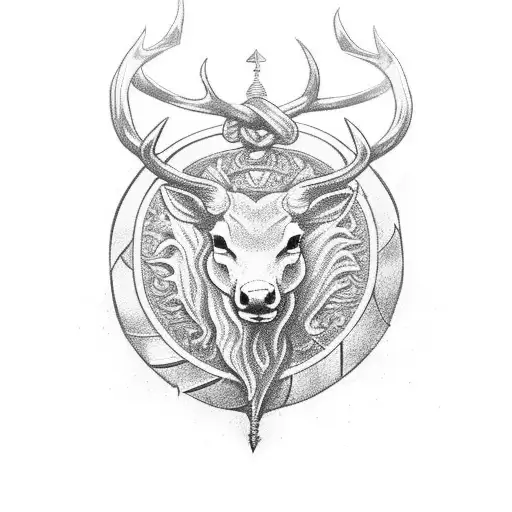 Campbell Clan crest in the middle of a stag with a trinity knot border tattoo design idea