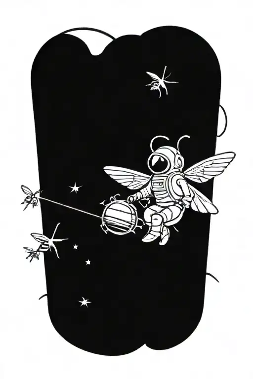 minimalist astronaut with the wings of a bee tattoo design idea