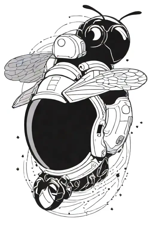 minimalist astronaut with the wings of a bee tattoo design idea