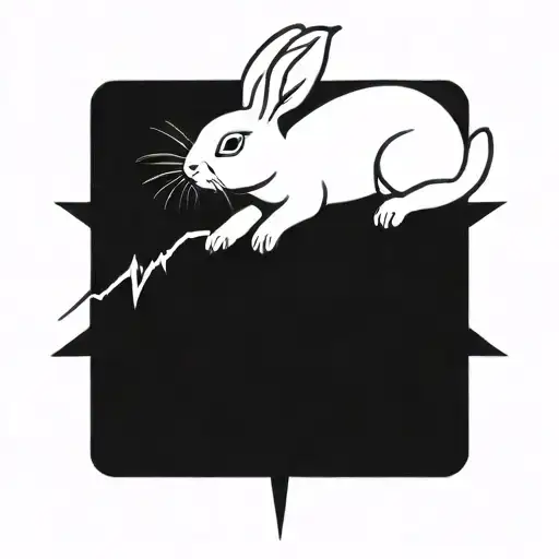white rabbit outline in a black square tattoo design idea