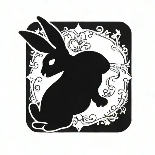 white rabbit outline in a black square tattoo design idea