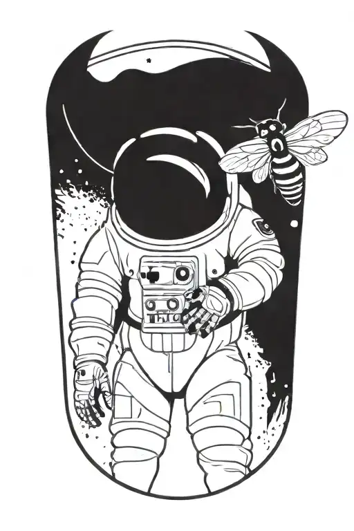 minimalist astronaut with the wings of a bee tattoo design idea