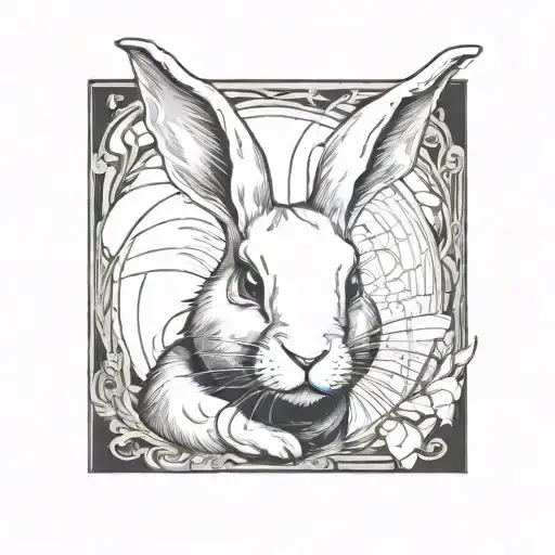 white rabbit in a black square tattoo design idea