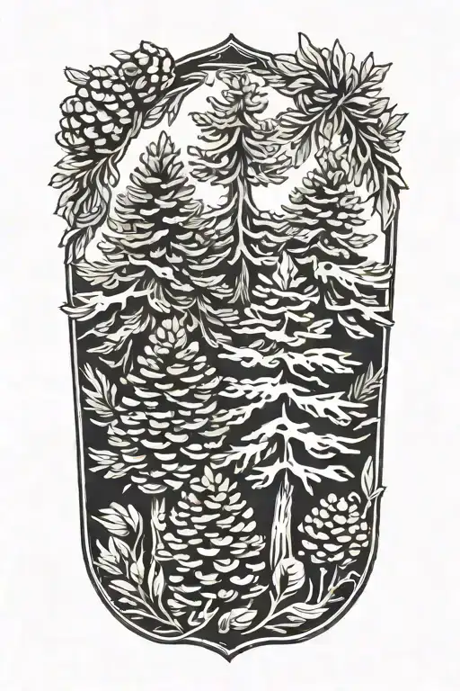 small pinecones and pine trees tattoo design idea