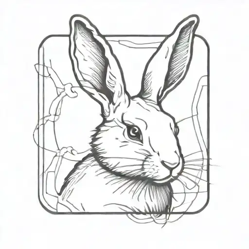 white rabbit outline in a black square tattoo design idea