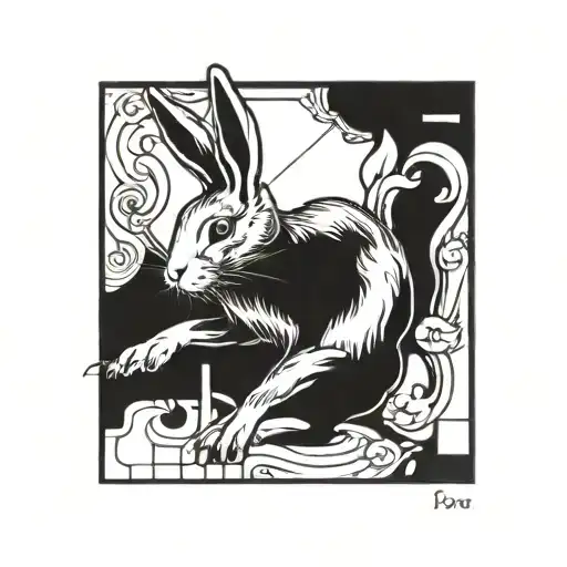 white rabbit in a black square tattoo design idea