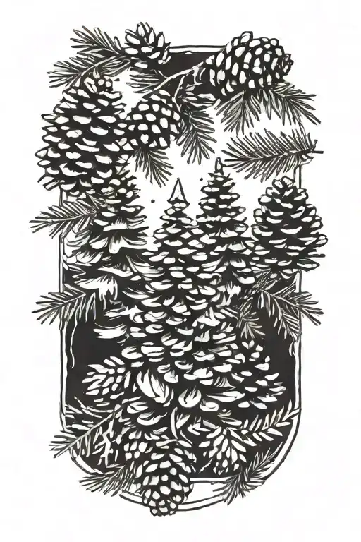 small pinecones and pine trees tattoo design idea
