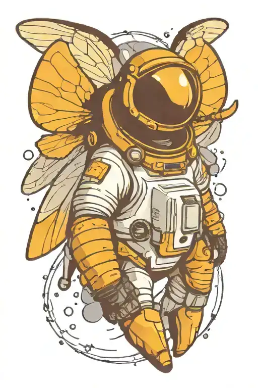astronaut with the wings of a bee tattoo design idea