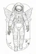minimalist astronaut with the wings of a bee tattoo design idea