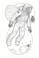minimalist astronaut with the wings of a bee tattoo design idea