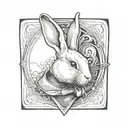 white rabbit in a black square tattoo design idea