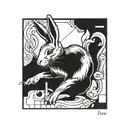 white rabbit in a black square tattoo design idea