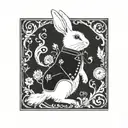 white rabbit in a black square tattoo design idea