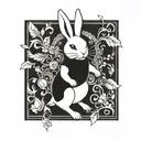 white rabbit in a black square tattoo design idea