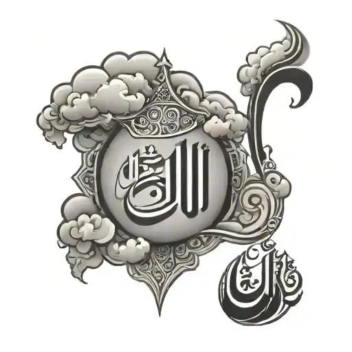allah child in arabic caligraphy with clouds surrounding tattoo design idea