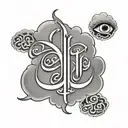 allah child in arabic caligraphy with clouds surrounding tattoo design idea