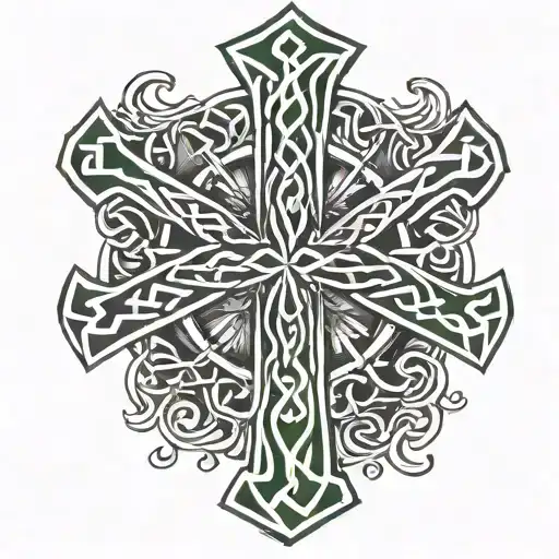 St. Andrew cross represented with wide, rectangular arms filled in with and a rounded background Celtic style designs    tattoo design idea