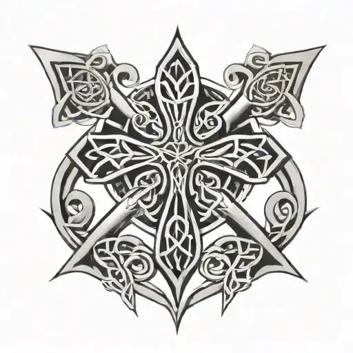 St. Andrew cross represented with sharply defined lines and Celtic styling rendered in 2-d  tattoo design idea