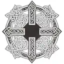 St. Andrew cross fine, straight borders, Celtic woven design within, faded cicular Celtic background  tattoo design idea
