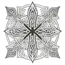 St. Andrew cross fine, straight borders, Celtic woven design within, faded cicular Celtic background  tattoo design idea
