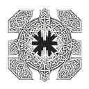 St. Andrew cross fine, straight borders, Celtic woven design within, faded cicular Celtic background  tattoo design idea