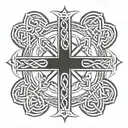 St. Andrew cross fine, straight borders, Celtic woven design within, faded cicular Celtic background  tattoo design idea