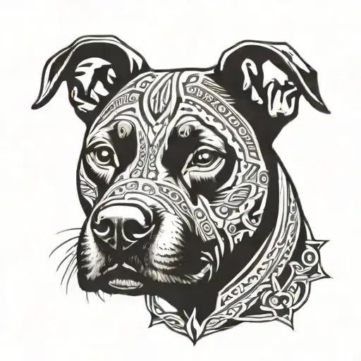 A petite pitbull, Aztec style art, constructive symbolism, no flowers tattoo design idea