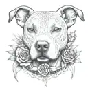 an intricate design featuring a petite pitbull, surrounded by a cactus and agave, constructive symbolism zapotec tattoo design idea