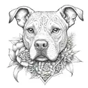 an intricate design featuring a petite pitbull, surrounded by a cactus and agave, constructive symbolism zapotec tattoo design idea