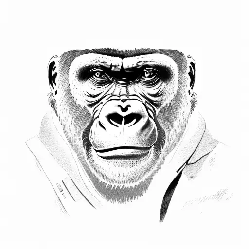 A gorilla in a World War I pilot uniform flies on a red plane, a scarf flutters behind his back tattoo design idea